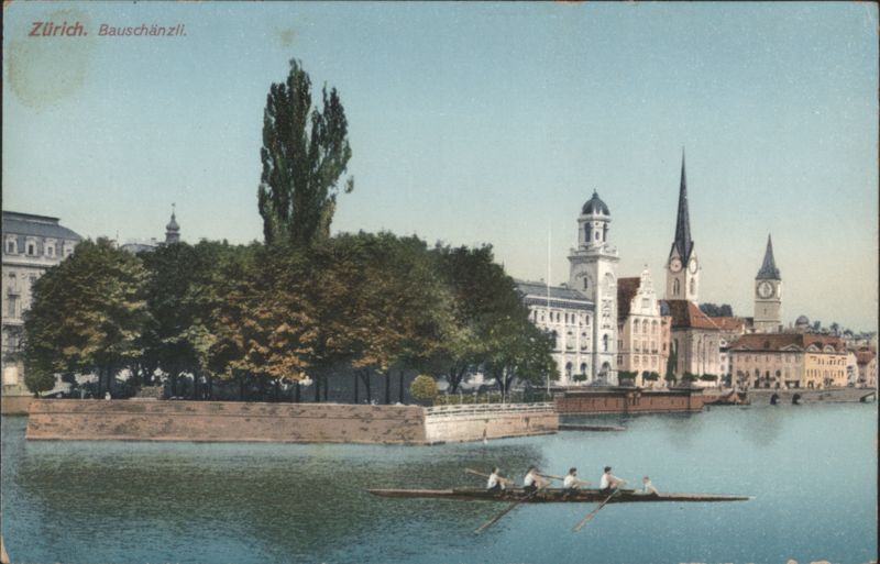 Zürich Bauschänzli, Rowing Boat on Limmat River Switzerland
