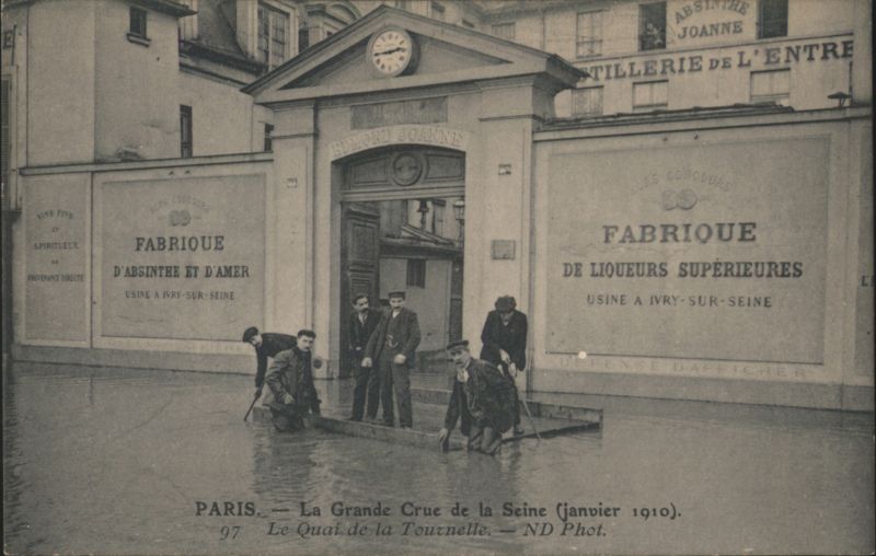 Paris Great Flood 1910, Quai de la Tournelle, Absinthe Joanne France