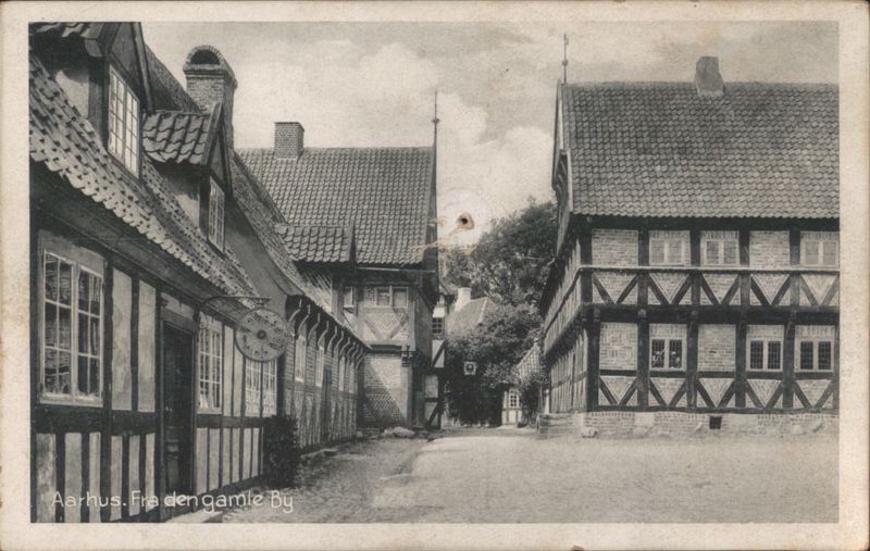 Aarhus Old Town Street with Half-Timbered Houses Denmark