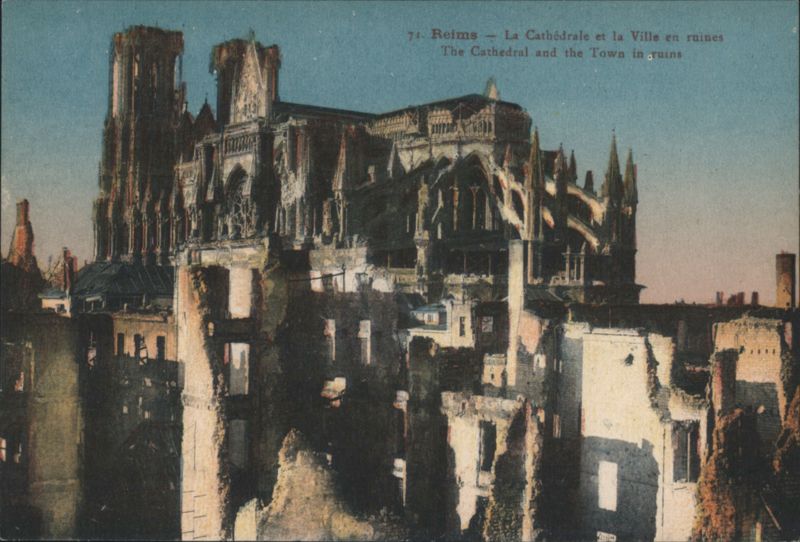 Reims Cathedral and Town in ruins France