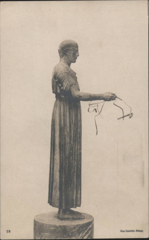 Classical Statue of Woman Holding Ribbons, Athens Greece