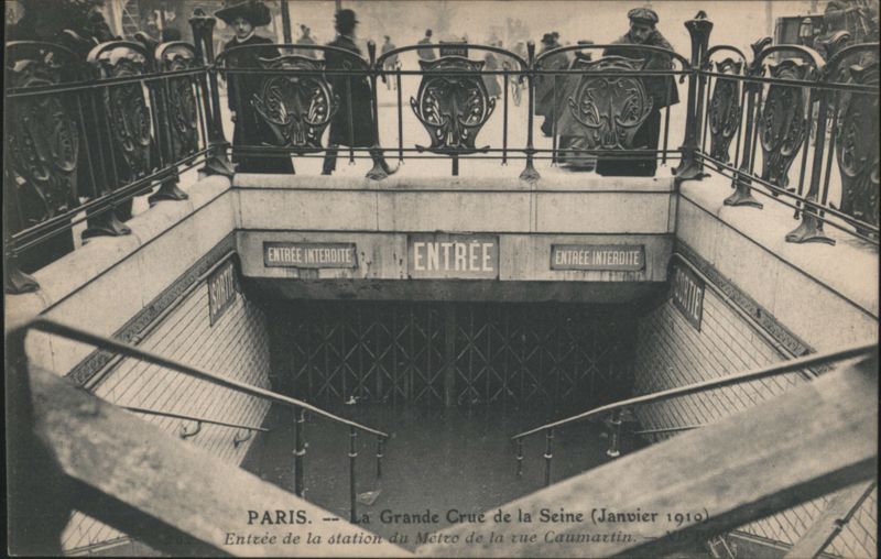 Paris Metro Entrance, Seine Flood 1910, Rue Caumartin France