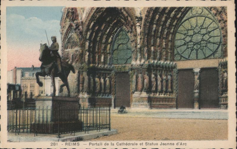Reims Cathedral Portal & Joan of Arc Equestrian Statue France