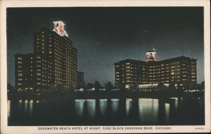 Edgewater Beach Hotel at Night, Chicago Illinois
