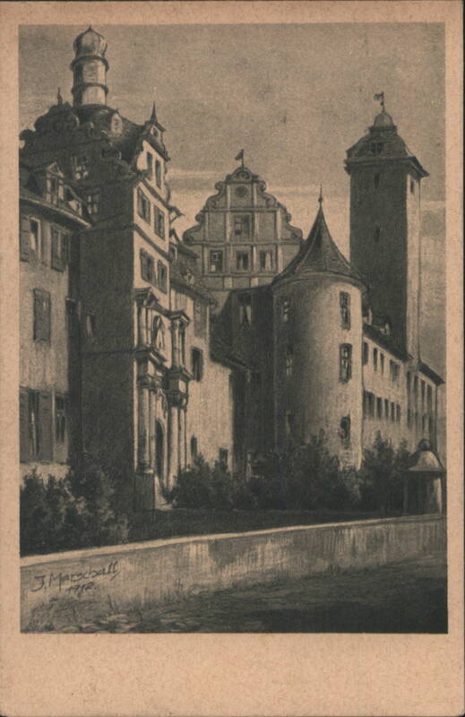 Bad Mergentheim Schloss, Drawing by J. Marschall Germany