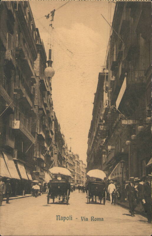 Napoli - Via Roma Street Scene with Horse Carriages Italy