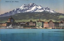 Luzern and Mount Pilatus with Bahnhof, Hotel Monopol Postcard