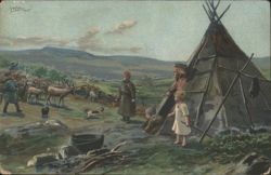 Lappeleir: Sámi Camp with Reindeer and Lavvu Postcard