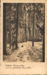 Fröhliche Weihnachten, Snowy Forest Path Postcard
