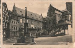 Aschaffenburg Stiftsplatz, Fountain & Buildings Postcard