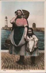 Scotch Fishwives with Child, Harbor Scene Postcard