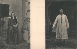 Woman with book, man in traditional attire Postcard