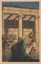 Woman at Old Synagogue, Capernaum, Galilee Postcard