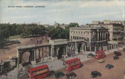 Hyde Park Corner, London - Double-Decker Buses Postcard