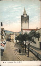 Rua do Aljube, Madeira - Street Scene with Clock Tower Postcard