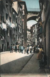 Genova, Ponte di Carignano Street Scene with Laundry Postcard