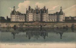 Chambord Château, Northern Facade, Water Reflection Postcard