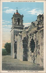 Tower & Carved Window, San Jose Mission, San Antonio, TX Postcard