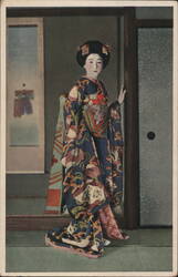 Japanese Woman in Kimono, Traditional Attire & Hairstyle Postcard