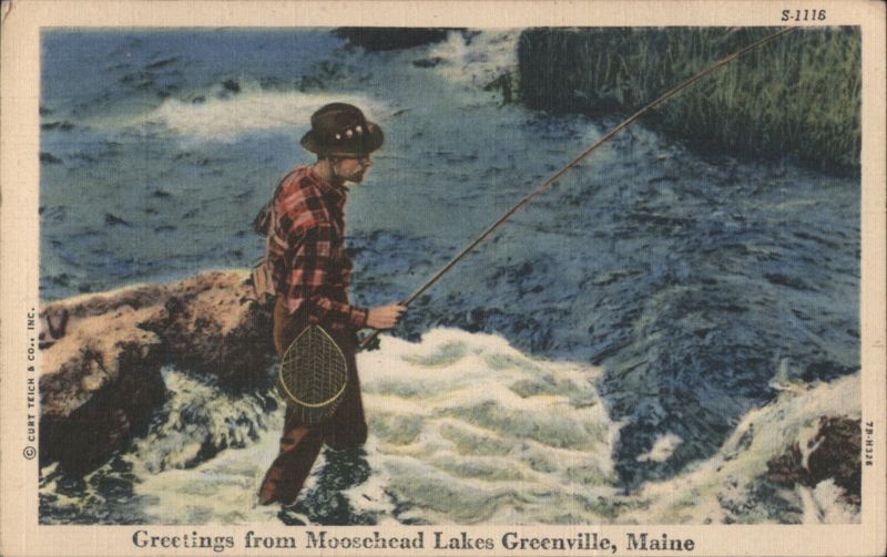 Man Fishing in Rapids, Moosehead Lakes, Greenville Maine