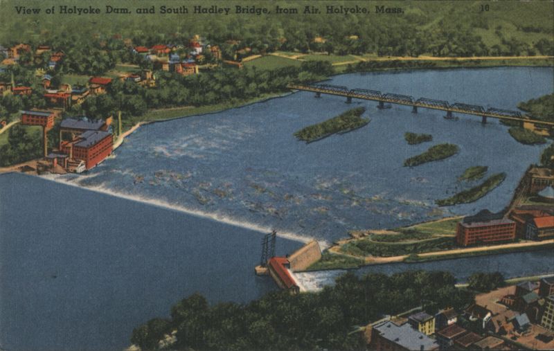 Holyoke Dam and South Hadley Bridge from Air, Holyoke, MA Massachusetts