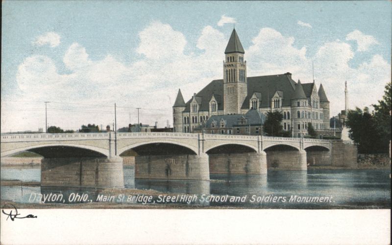 Main St Bridge, Steel High School & Soldiers Monument Dayton Ohio