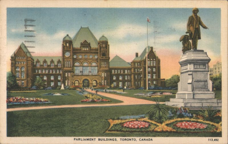 Parliament Buildings with Statue and Gardens Toronto Canada