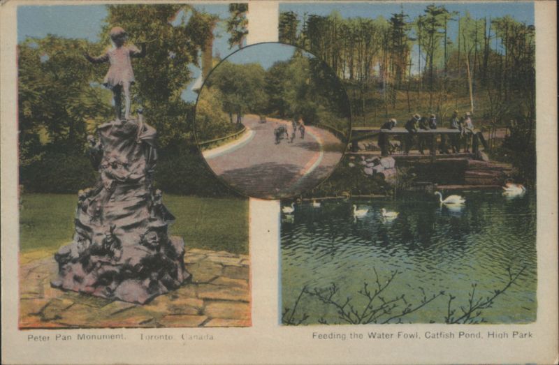 Peter Pan Monument, Feeding Water Fowl, Catfish Pond, High Park Toronto Canada