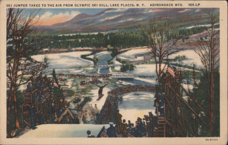 Ski Jumper Takes to Air from Olympic Ski Hill, Lake Placid New York