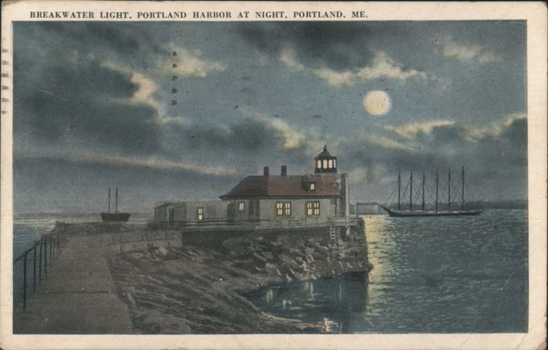 Breakwater Light, Portland Harbor at Night Maine