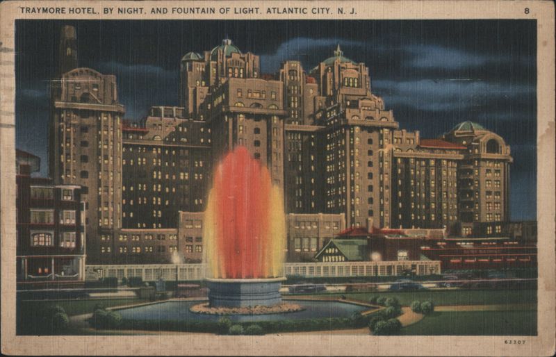 Traymore Hotel by Night, Fountain of Light Atlantic City New Jersey