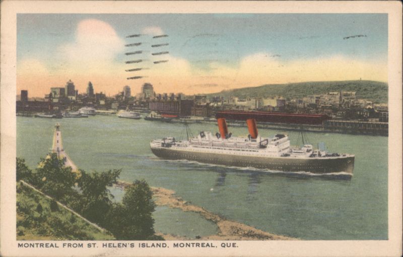 Montreal from St. Helen's Island with Ship and Lighthouse QC Canada