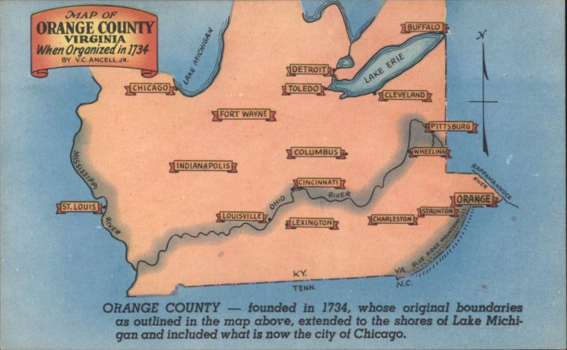 Map of Orange County Virginia, 1734 Original Boundaries