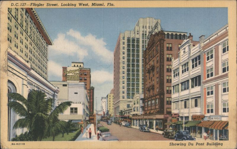 Flagler Street Looking West, Miami, Showing Du Pont Building Florida