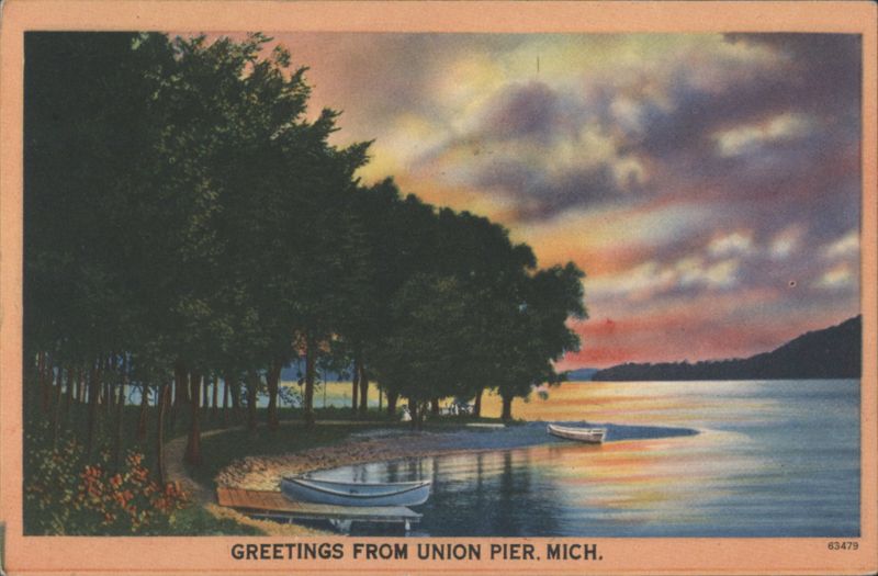 Greetings from Union Pier - Sunset Lake Scene Michigan