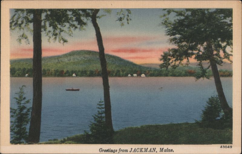 Lake View with Boat and Mountains, Jackman, Maine