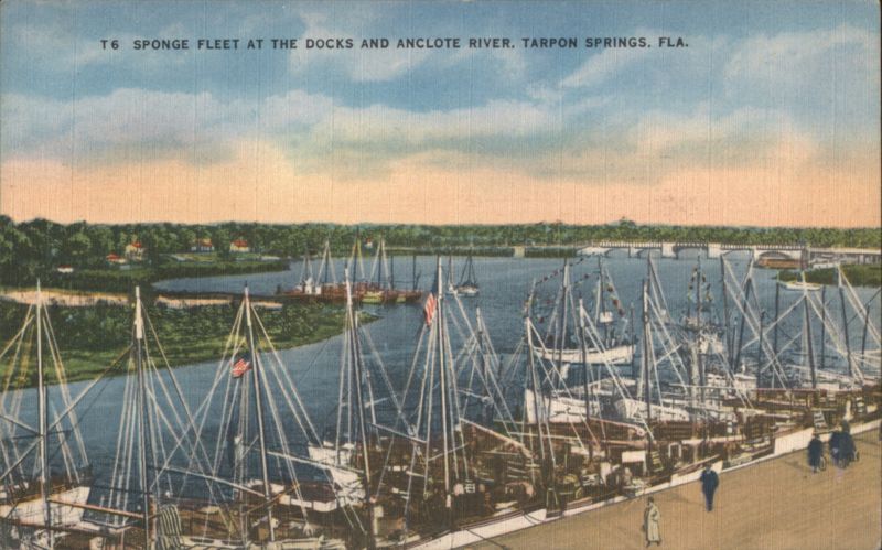 Sponge Fleet at Docks and Anclote River, Tarpon Springs Florida