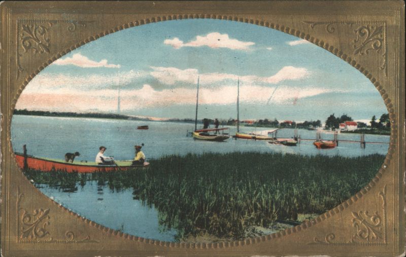 Boats, Canoe with People, Marsh Grass, Bedford Indiana