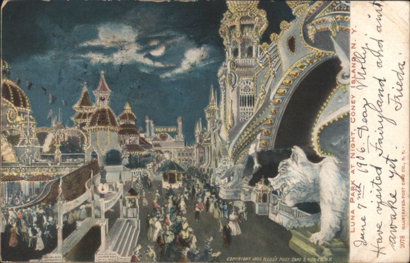 Luna Park at Night, Coney Island, NY 1906 New York