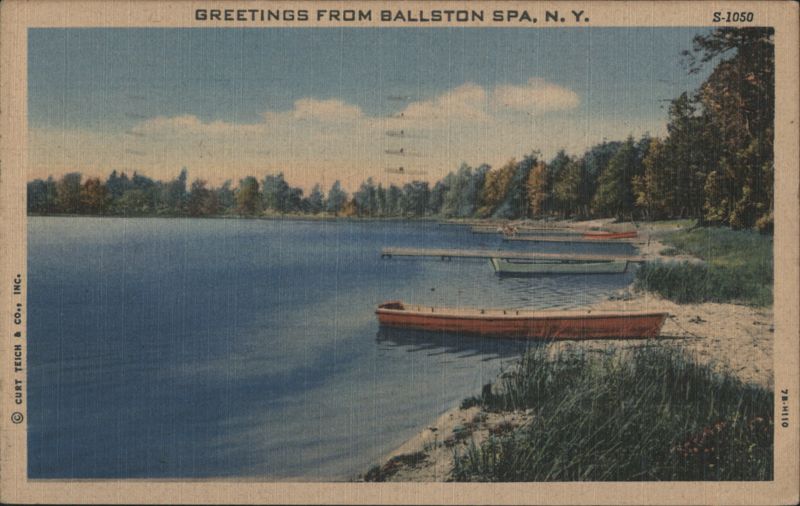 Greetings from Ballston Spa, Lake with Boats New York