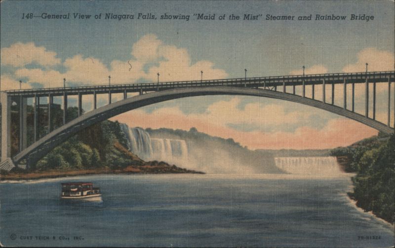 General View of Niagara Falls, Maid of the Mist Steamer, Rainbow Bridge New York