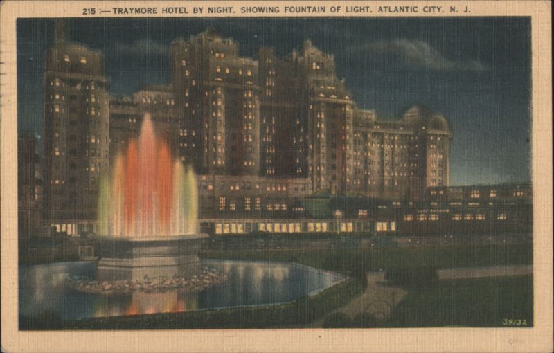 Traymore Hotel by Night, Showing Fountain of Light Atlantic City New Jersey