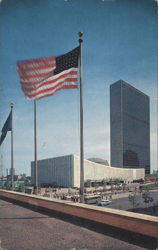 United Nations Buildings, American Flag Flying New York City