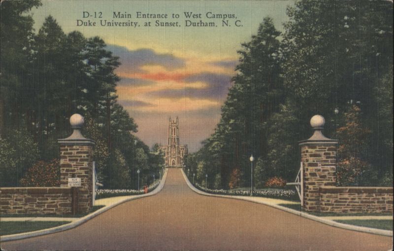Main Entrance to West Campus, Duke University at Sunset Durham North Carolina