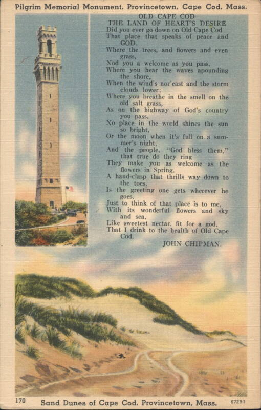Pilgrim Memorial Monument, Sand Dunes, Old Cape Cod Poem Provincetown Massachusetts