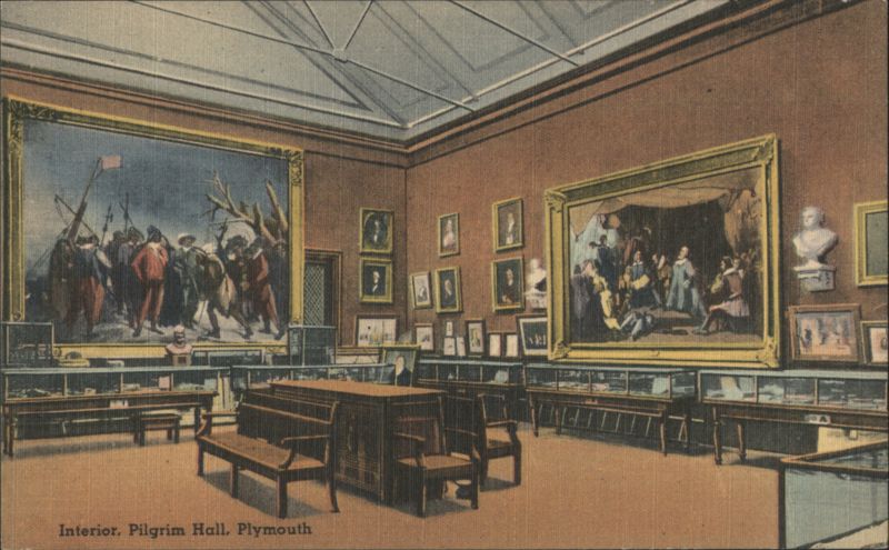 Pilgrim Hall Interior, Large Paintings, Plymouth, MA Massachusetts
