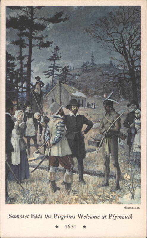 Samoset Bids the Pilgrims Welcome at Plymouth 1621 Massachusetts