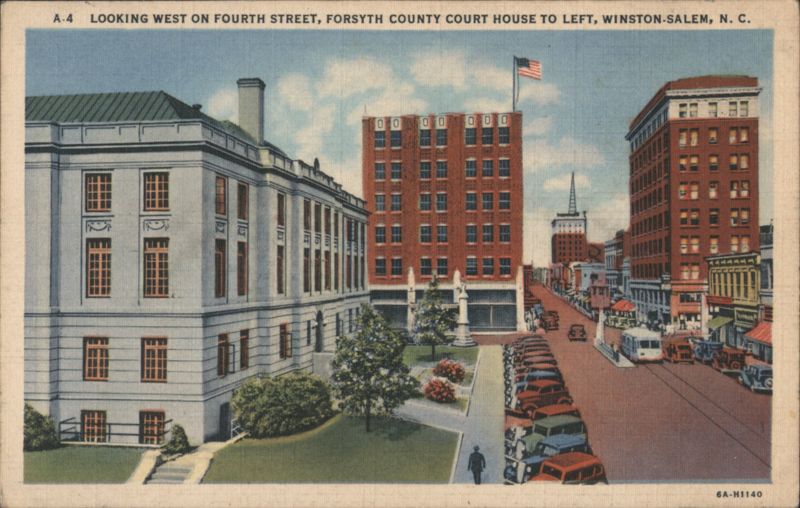 Looking West on Fourth Street, Forsyth County Court House Winston-Salem North Carolina