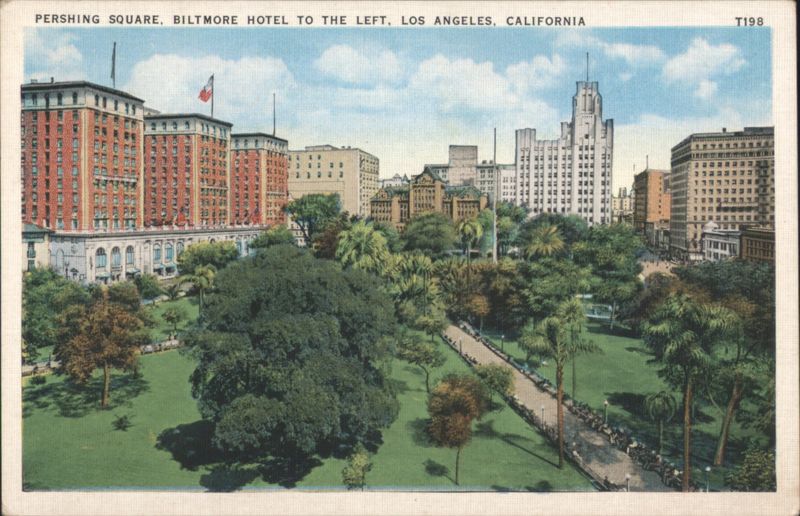 Pershing Square, Biltmore Hotel to the Left Los Angeles California