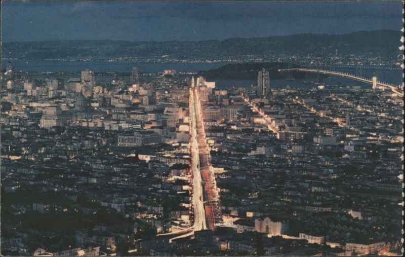 San Francisco at Night from Twin Peaks, Bay Bridge California